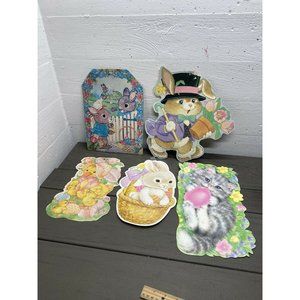 Lot Of 5 Vtg  Cardboard Die Cut Easter Decor Dual Sided Eureka USA